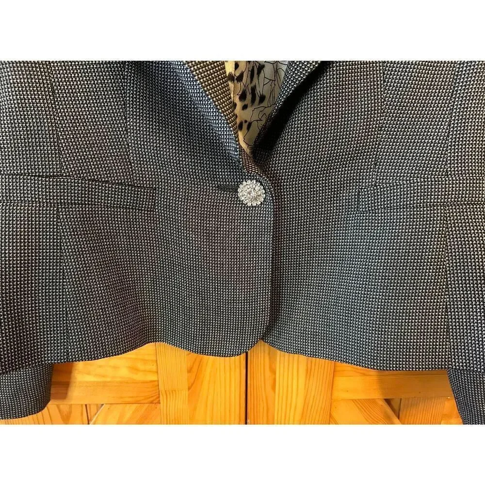 WD.NY Long Sleeve Black White Houndstooth Blazer Jeweled Buttons Size 14 (8756)